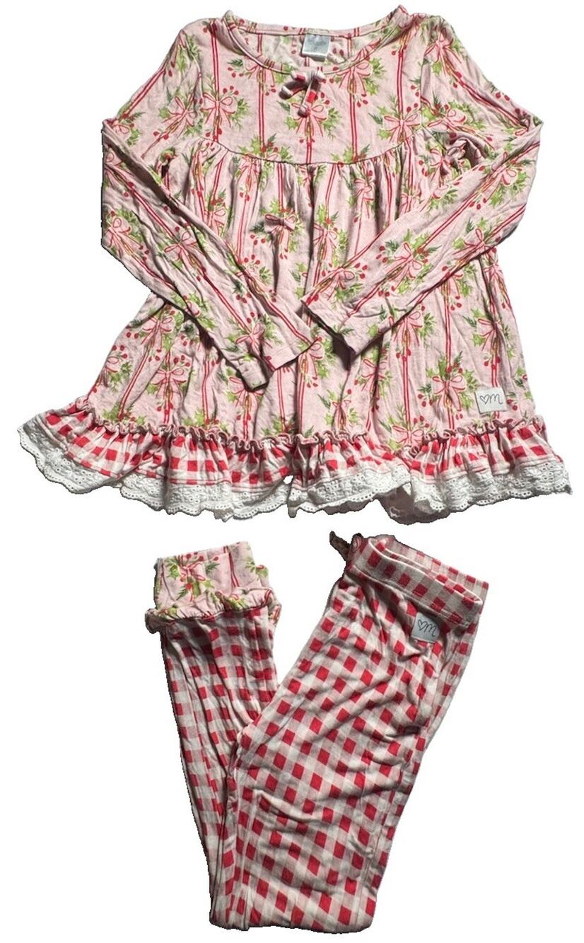 Love Millie Girls Size 6 Holiday Tunic Leggings Set Pink Red Gingham Ruffle